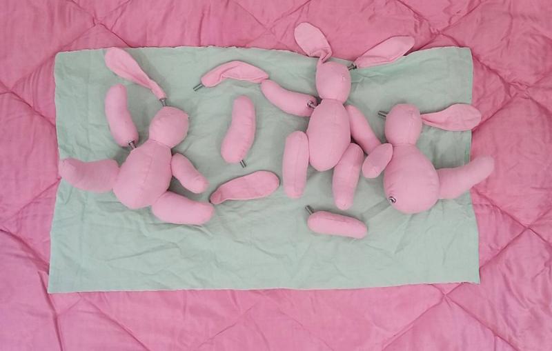 No games left to play (Dirty Women). Nadya Maksina, “Rabbit on the lawn”, installation, stuffed toys.