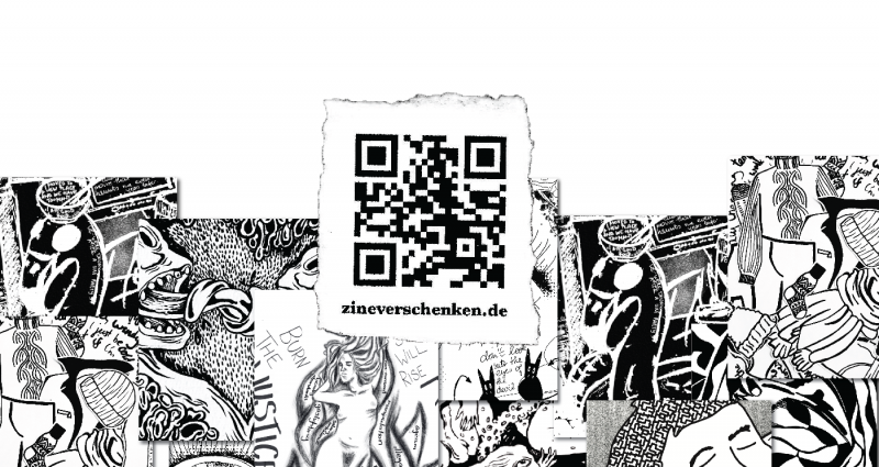 A collage of our past year in artworks including a QR code to scan to our website.