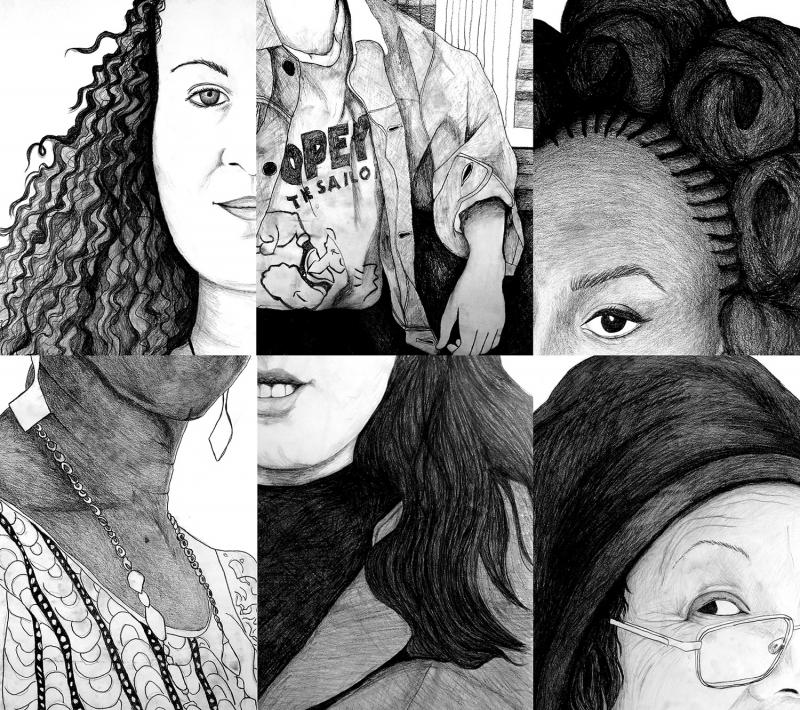 Collage von Renata Faccenda Zeichnungen für die Ausstellung "Women, Cancelation and Stage: An illustrated testimony" 