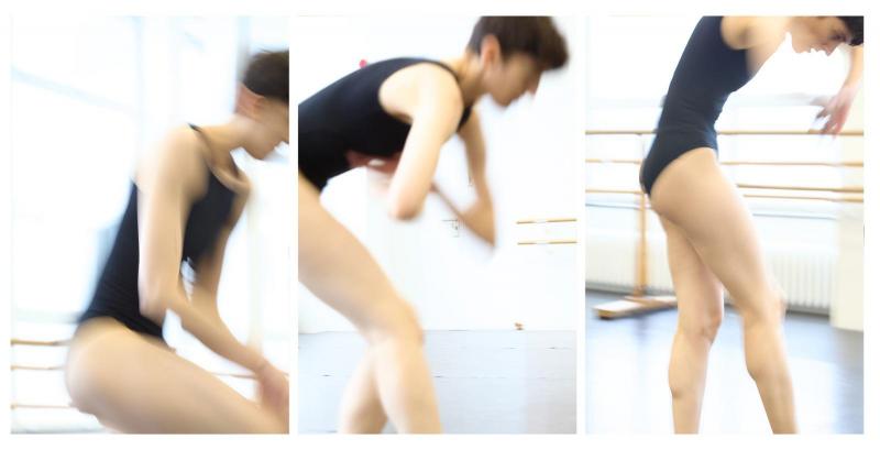 Three stills of a dancer in movement