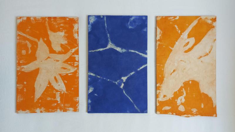 Friederike Linssen, Sinnbilder zu 'Farbspiele der Wahrnehmung' 2, Ölfarbe auf Tuch à 42x25 cm