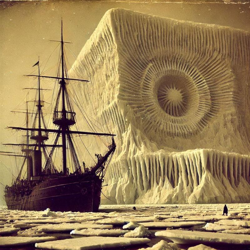 Beispielbild eines Segelschiffs for einem seltsam geformten Eisberg