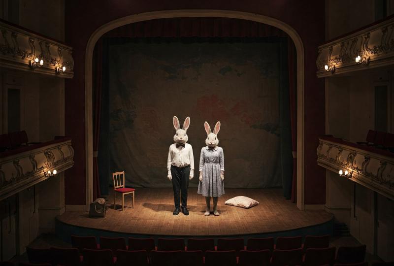 Zwei Angsthasen im Theater auf einer Bühne 