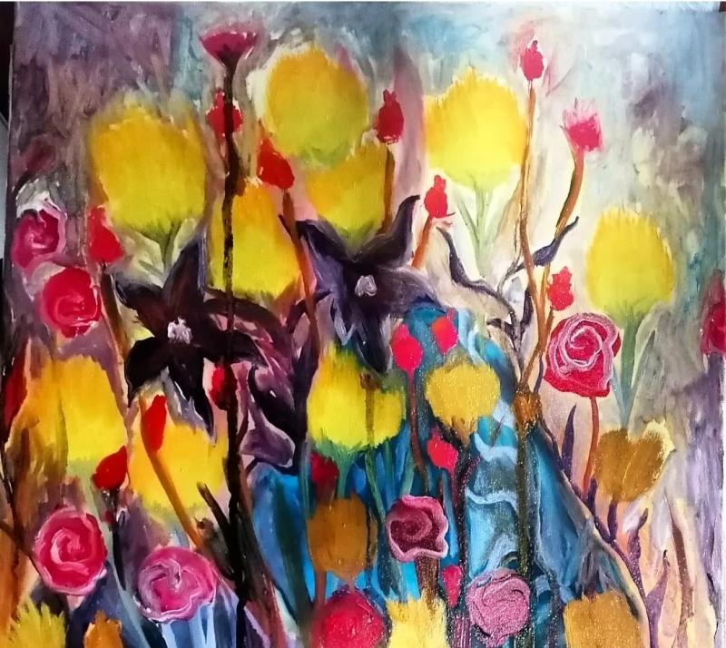 Bergblumen,  öl auf Leinwand