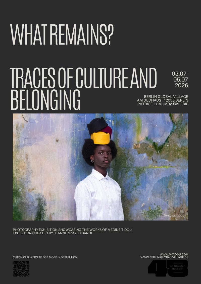 Flyer with exhibition information showcasing one artwork of Médine Tidou