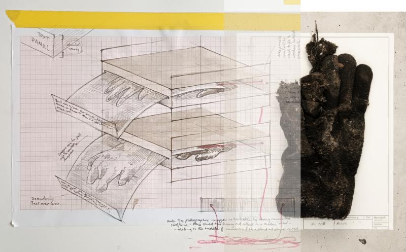 Drawing visual of modular elements from installation and sample of Glove image