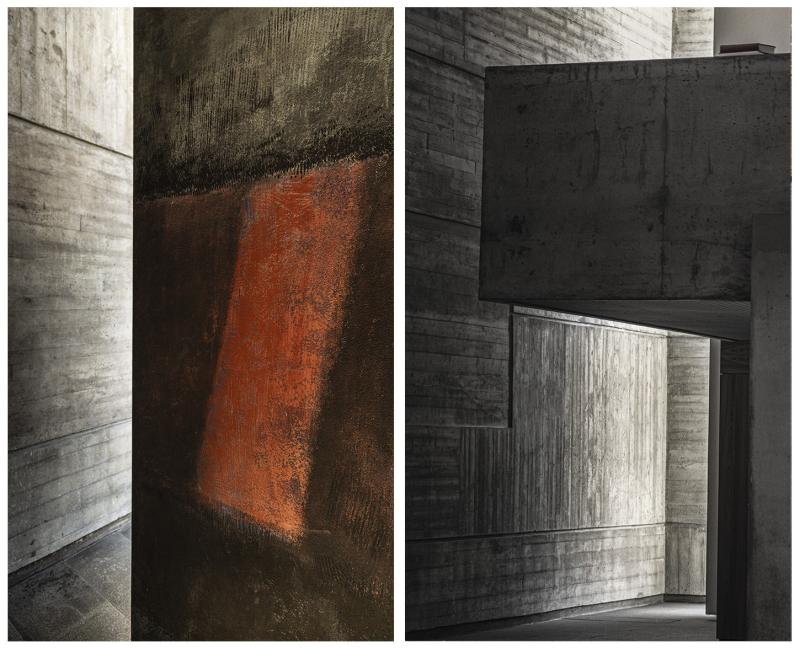 Gedenkkirche Maria Regina Martyrum_Altarbild | Betonreliefwand im diffusen Licht