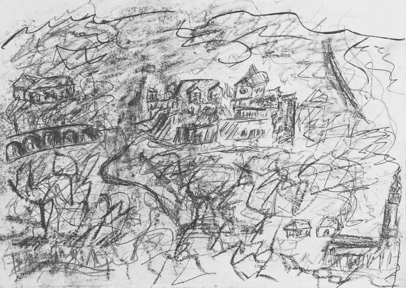 A contemporary drawing of a city.