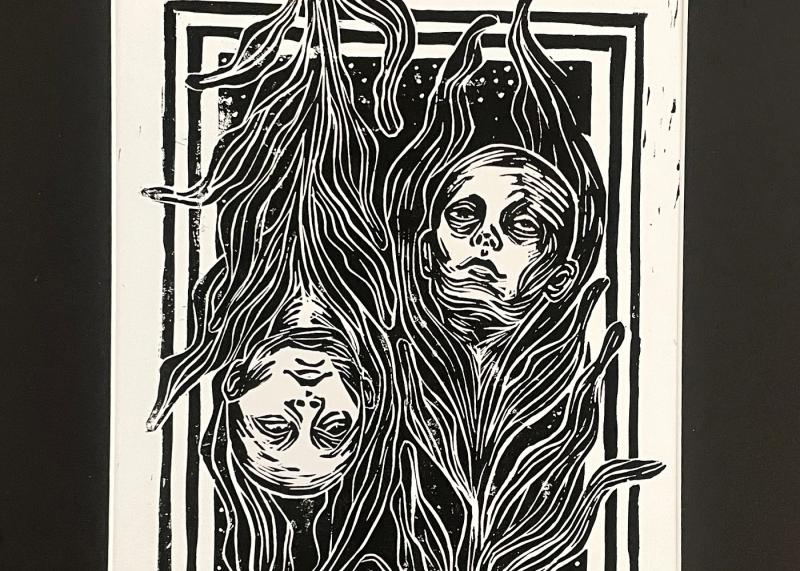 Linocut print from the series "Multiplicity"