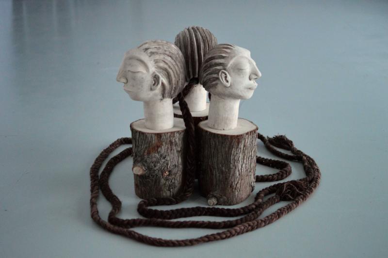 The Three Sisters, Installation with ceramics, yarn and wood, 2025, Linde van der Burgh