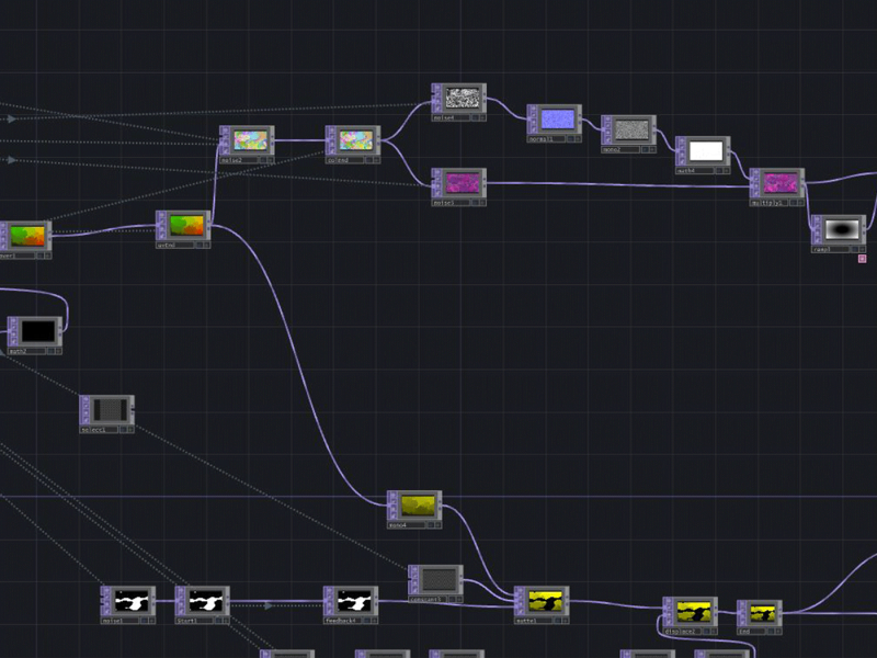 Dieses Bild zeigt Verknüpfungen verschiede Effekte in Touchdesigner