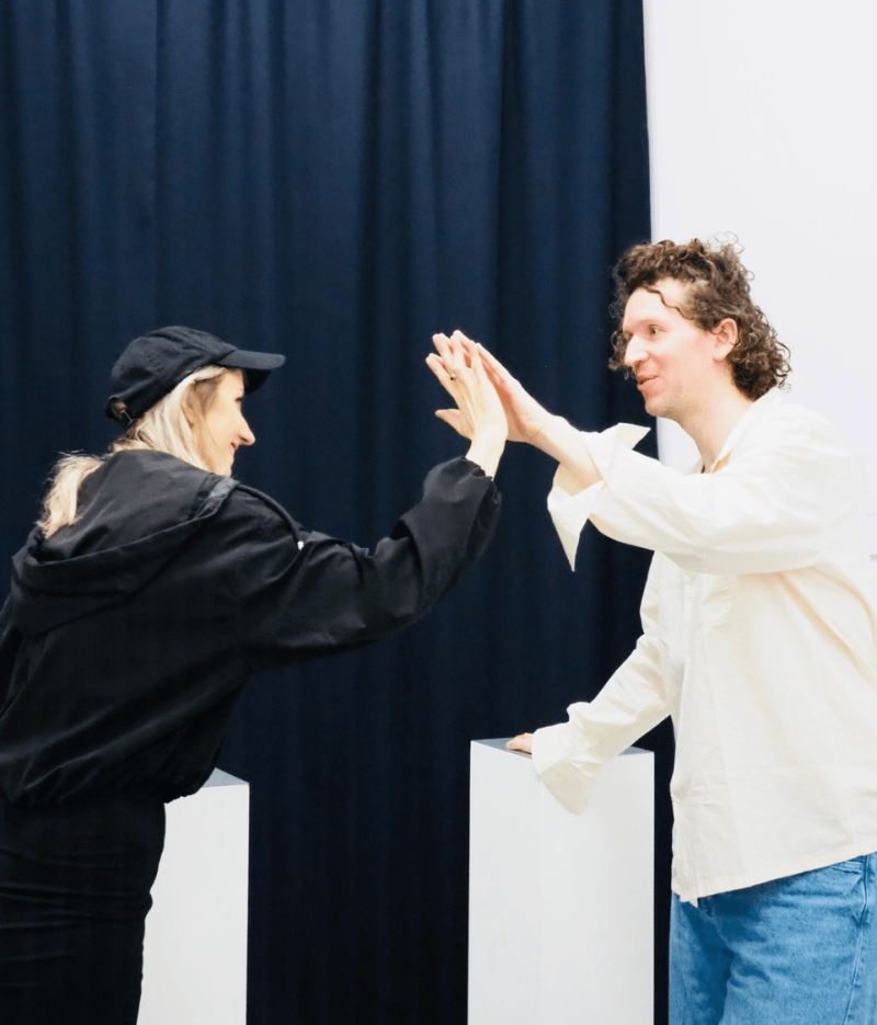 Two people touching each other and experiencing the sound of their touch.