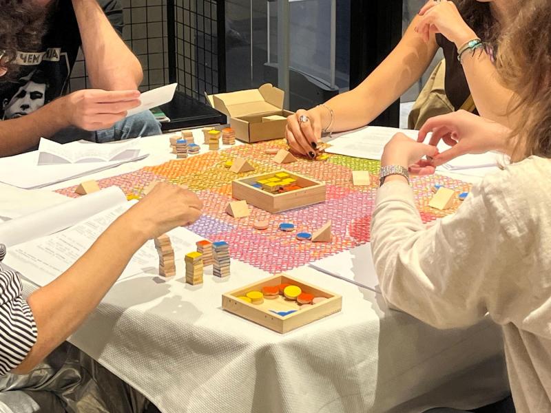 example of previous game session, players interacting with the installation 