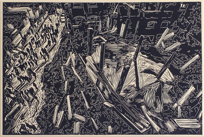Jakob Kirchheim, Linoldruck, Titel: Besprechung