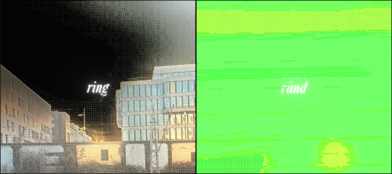 still from ring/rand: two windows showing opposing sides of the city. taken from the ringbahn.