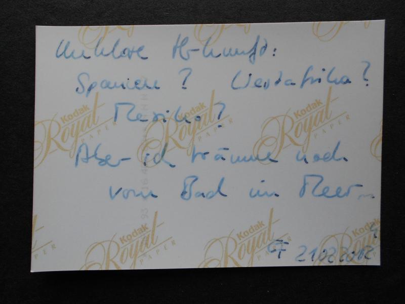 Schrift auf der Rückseite eines Fotos