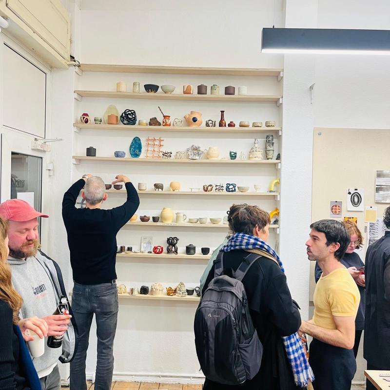 ceramics display on shelves
