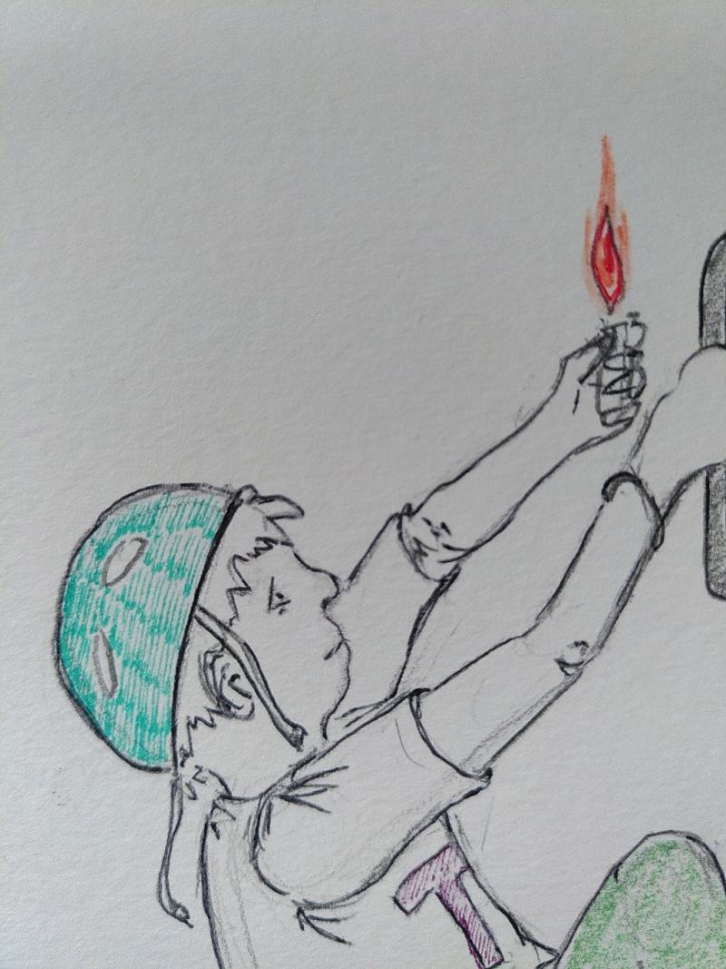 Ein Jugendlicher zündet den Rahmen an - Detail