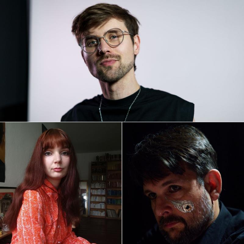 Vier Autor*innen des Literaturblocks (v. l. n. r. Christoph Charlie Hein, Judith Marlies Barth, Ingmar Jeßulat)