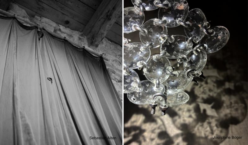 Fotografie Vorhang Sebastian Alten , Augenkappen Licht-Installation Josephine Boger